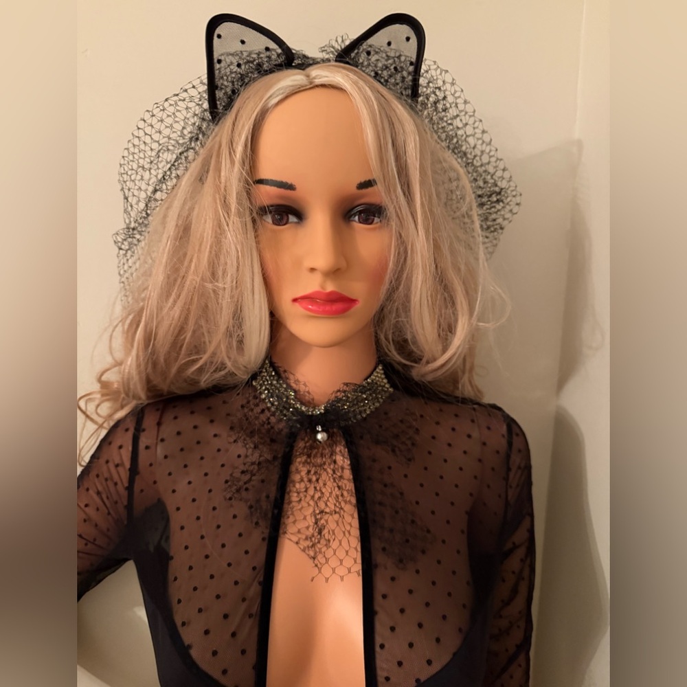 NWT VS Sexy Kitten Costume Sheer Long Sleeve Bodysuit with Cat Ears - Picture 9 of 16